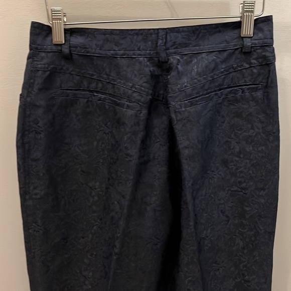 MaxMara Pants Trousers Damask Silk Blend High Rise Navy Blue Size 8 Italy - Picture 5 of 8